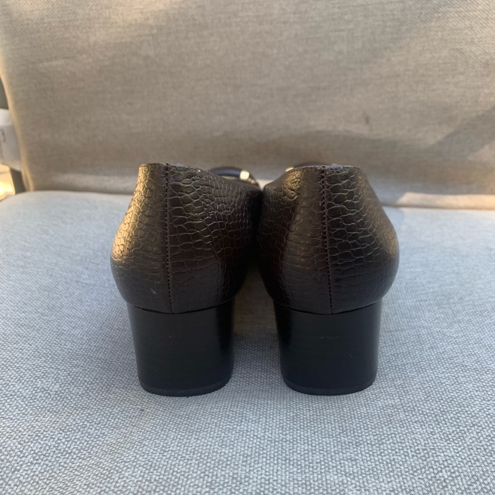 Salvatore Ferragamo Croc Chocolate Brown Leather Shoes Heels size 9 Vintage - Picture 6 of 15
